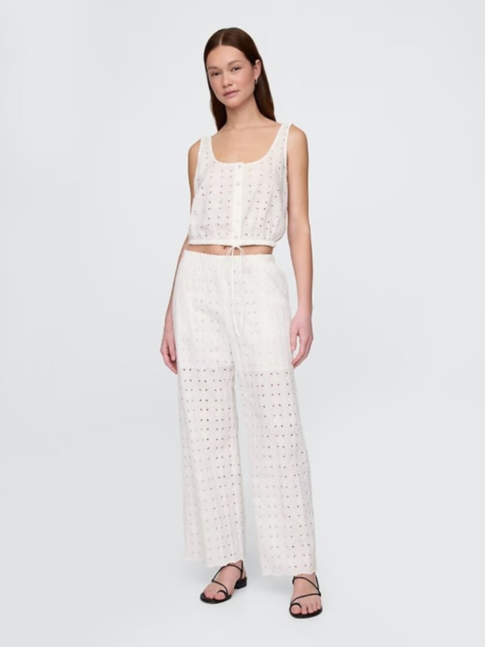 NWT Gap Cotton Eyelet Matching Set | Crop Top + Wide-Leg Pants